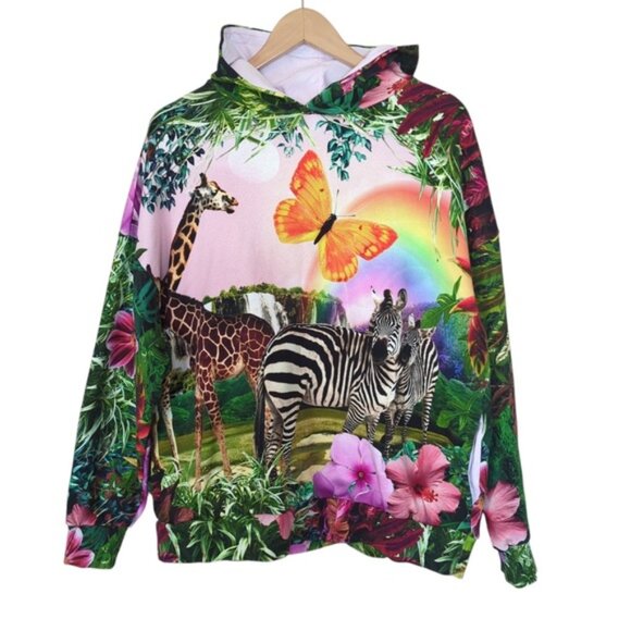 Desigual Oversized Tropical Print Colorful Hoodie Sweat Shirt - Picture 3 of 12